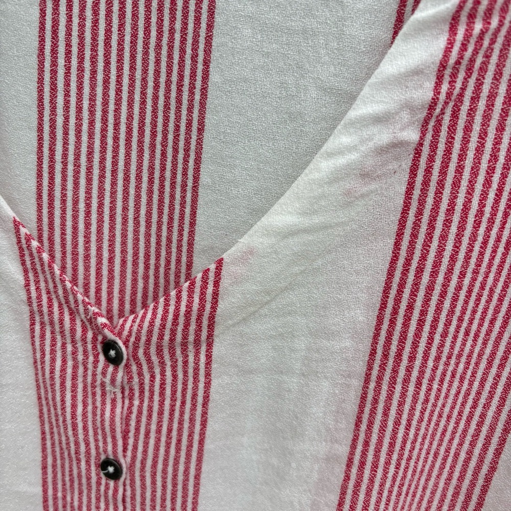 ROXY Striped Front Tie Short Sleeved V Neck Button Down Top - Picture 4 of 5